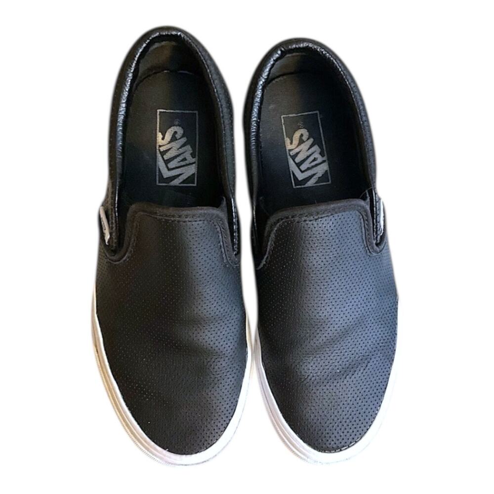Vans Sneakers Men 5.5/Women 7 Black Off The Wall Perforated Leather Travel Shoes - Picture 2 of 13